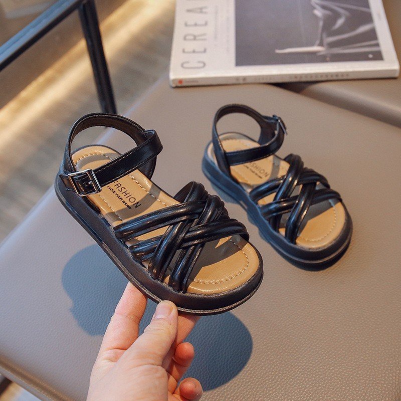 Sandal đế bệt cho bé gái - Dép quai hậu da PU mềm đan tết chéo đơn giản kiêu sa điệu đà êm chân chống trượt cho bé  D55