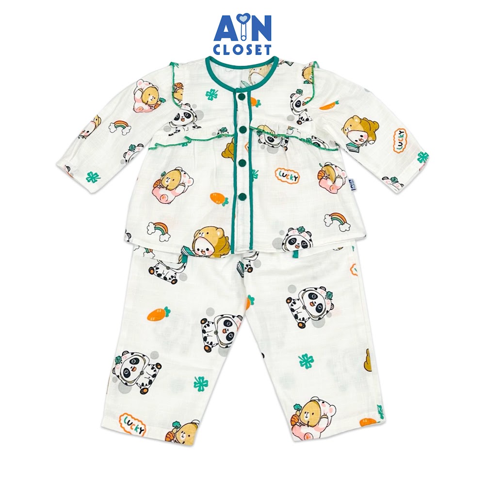 Bộ quần áo Dài bé gái họa tiết Gấu Panda xô sợi tre - AICDBGBLSOHS - AIN Closet