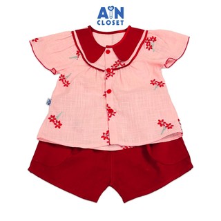 Bộ quần áo ngắn bé gái họa tiết hoa sử quân tử đỏ cotton - aicdbgmoiq6i - ain closet