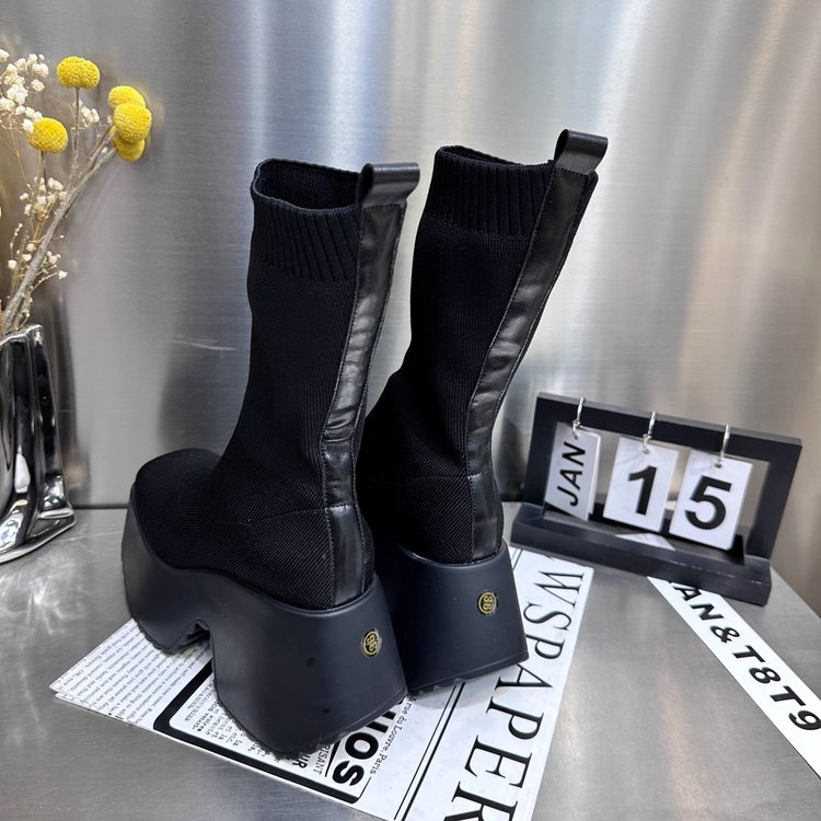 Giày Bốt Cao Gót Mũi Vuông Chống Thấm Nước Thời Trang