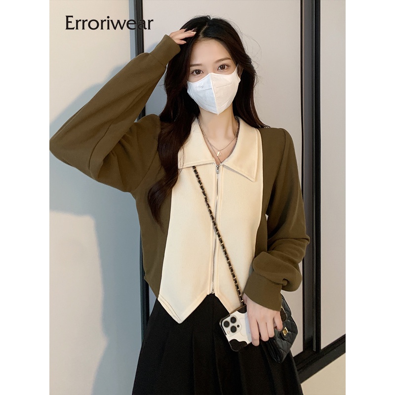 Áo cardigan ngắn Erroriwear tay dài màu tương phản thời trang 2023 cho nữ