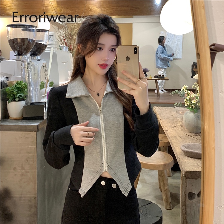 Áo cardigan ngắn Erroriwear tay dài màu tương phản thời trang 2023 cho nữ