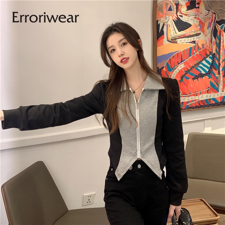 Áo cardigan ngắn Erroriwear tay dài màu tương phản thời trang 2023 cho nữ