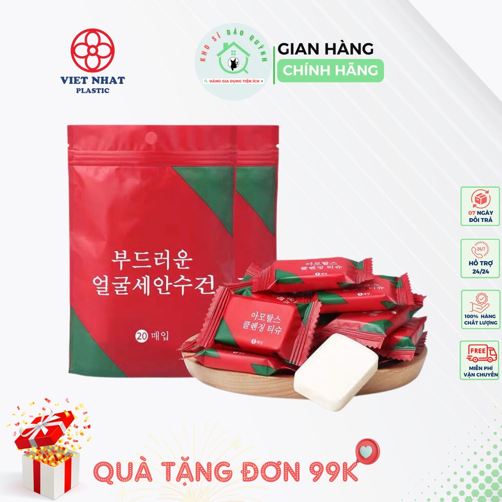 [Giá Sỉ] Túi 20 khăn giấy nén Hàn Quốc, dạng viên kẹo dùng 1 lần tiện dụng, an toàn, sạch sẽ - 20 x 22cm - Chính Hãng