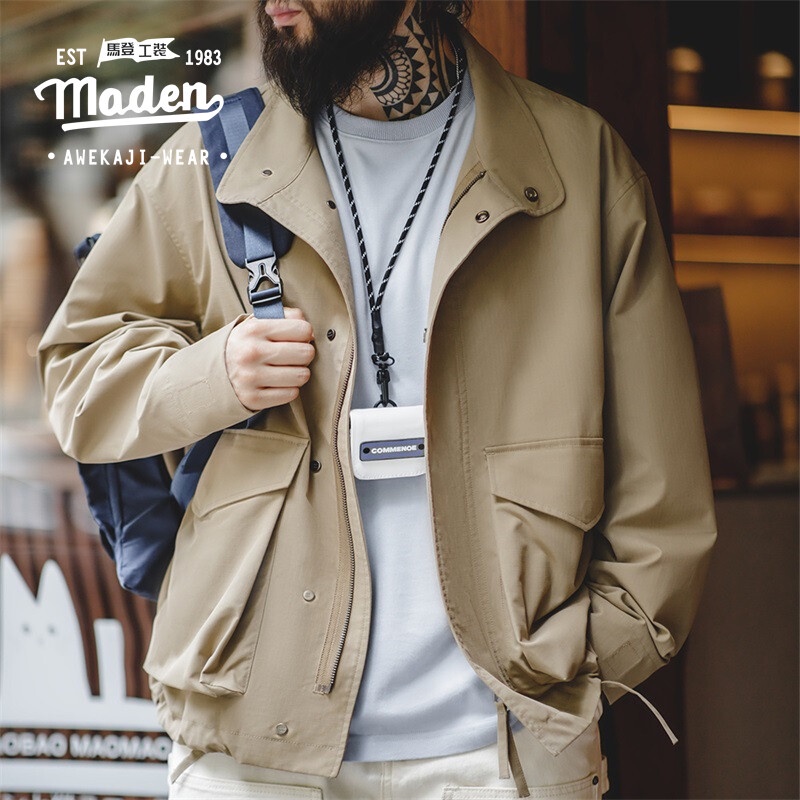 Maden Áo Khoác Kaki Dáng Rộng Phối Nhiều Túi Phong Cách retro Mỹ 2023 Cho Nam m65