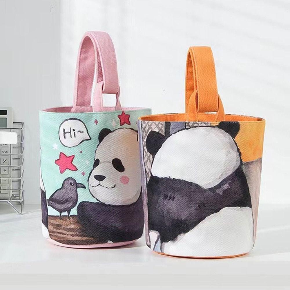 1 Túi Xách Vải canvas Hình Gấu Trúc / Cành Hoa Có Thể Tái Sử Dụng Cho Nữ / Bé Gái