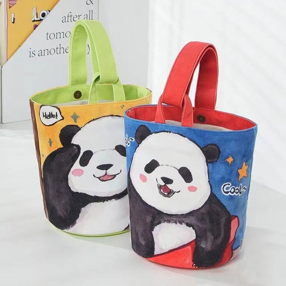 1 Túi Xách Vải canvas Hình Gấu Trúc / Cành Hoa Có Thể Tái Sử Dụng Cho Nữ / Bé Gái