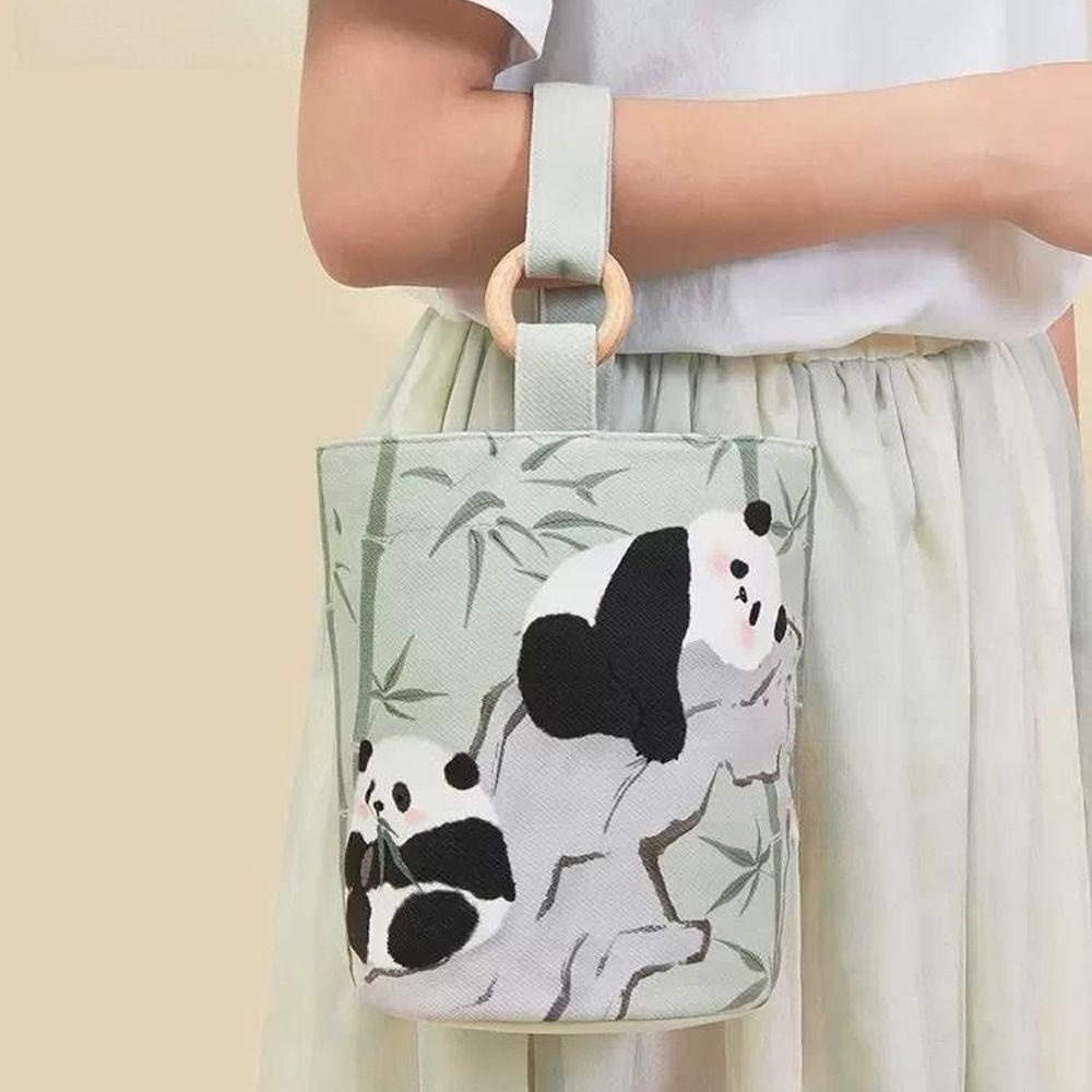 1 Túi Xách Vải canvas Hình Gấu Trúc / Cành Hoa Có Thể Tái Sử Dụng Cho Nữ / Bé Gái