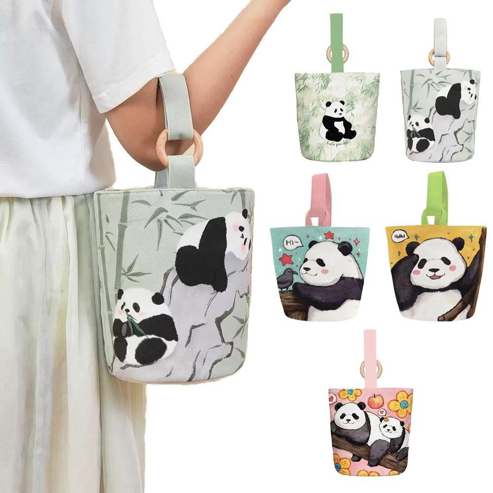 1 Túi Xách Vải canvas Hình Gấu Trúc / Cành Hoa Có Thể Tái Sử Dụng Cho Nữ / Bé Gái