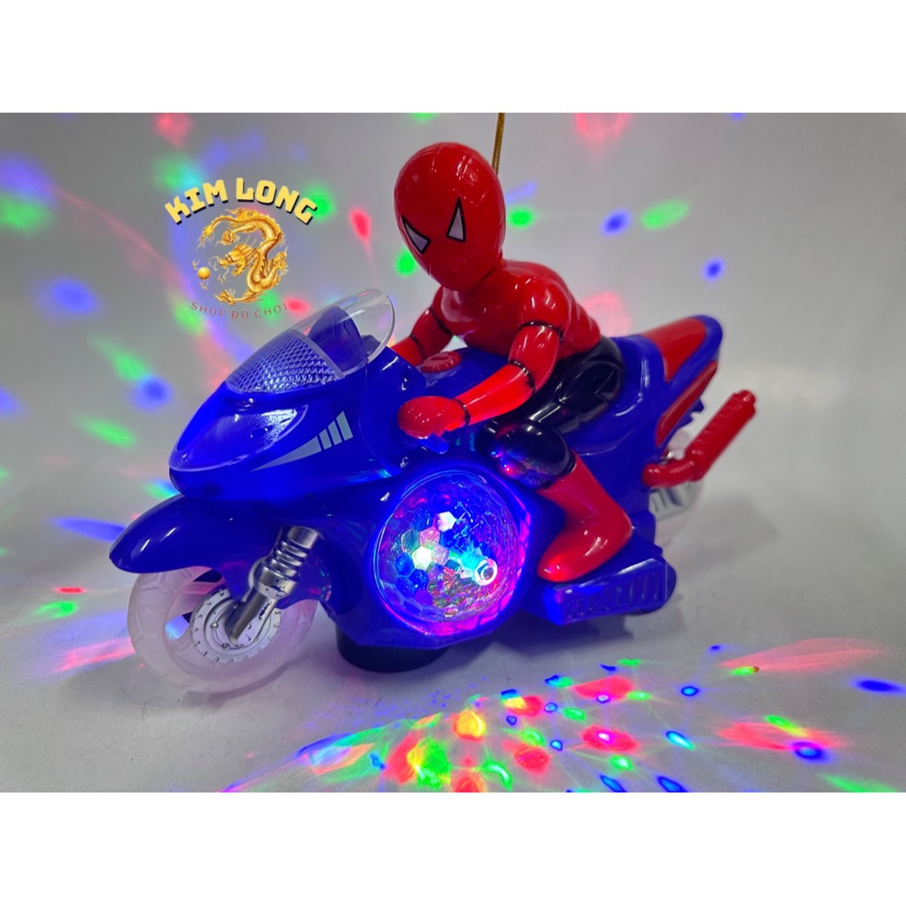 Đồ chơi lồng đèn siêu nhân nhện Spiderman lái xe mô tô bằng cho bé trai tặng kèm pin quà tặng trung thu cho bé