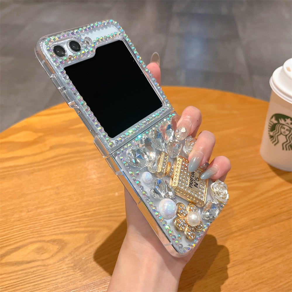 Bao Da Điện Thoại Hình Chai Nước Hoa Đính Đá diy Cho samsung galaxy z flip 5 5g Ốp