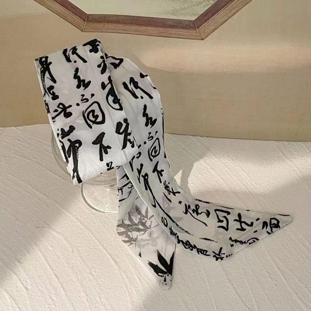 Dây Cột Tóc Ruy Băng Lụa Dài In Họa Tiết Đơn Giản Cho Nữ