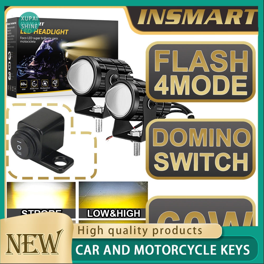 Xps set 2 Đèn Pha led 60w mini Siêu Sáng 2 Màu Mắt Cá Kép Cho Xe Hơi / Xe Máy