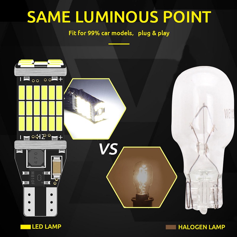 Nóng bán Bóng Đèn LED Pha Lê T15 45SMD W16W Ánh Sáng Trắng / Vàng / Đỏ Chuyên Dụng Cho Xe Hơi / Xe Máy