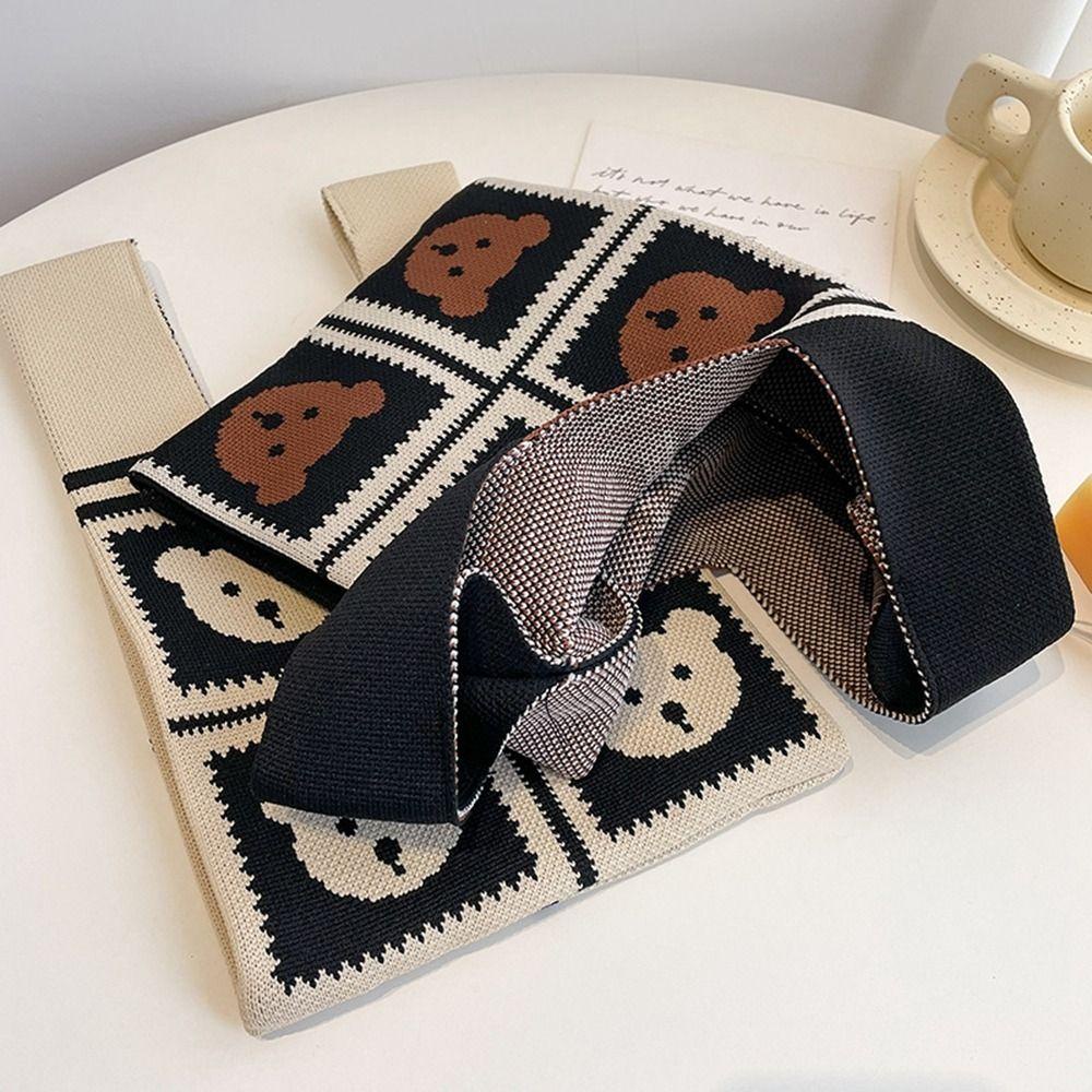 Fuzou Túi Xách Dệt Kim Hình Gấu Thắt Nút Đơn Giản Dùng Đi Mua Sắm Du Lịch