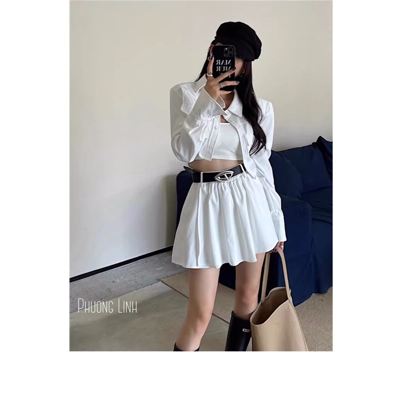 Set áo sơ mi chân váy kèm áo quây