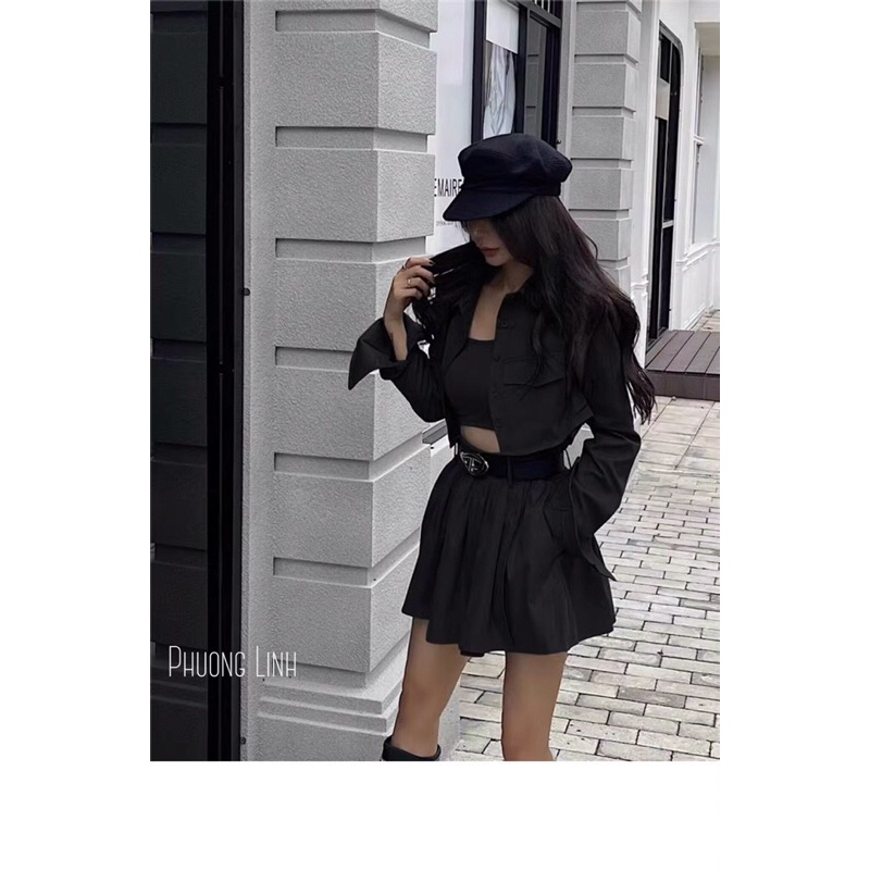 Set áo sơ mi chân váy kèm áo quây