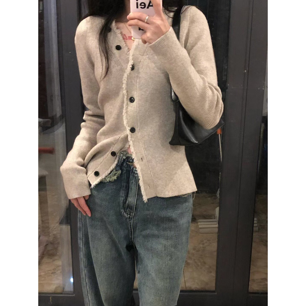 KIKONEY SHOP Áo Len áo khoác cardigan áo cardigan Thời trang hàn quốc A91KEJR 35Z230901