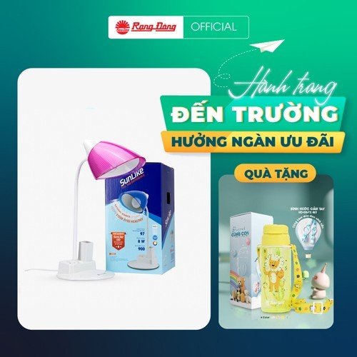 [tặng kèm bình nước] Đèn bàn LED Rạng Đông Bảo vệ thị lực Model: RD-RL-40 8W tích hợp ổ cắm điện và 