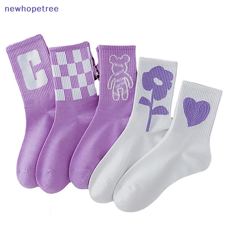 Nvn Vớ Thể Thao Thu Đông Bằng cotton Màu Tím Dòng Hình Trái Tim Bảng Chữ Cái Gấu Hoạt Hình Thời Trang Ngọt Ngào Cho Nữ Sồik