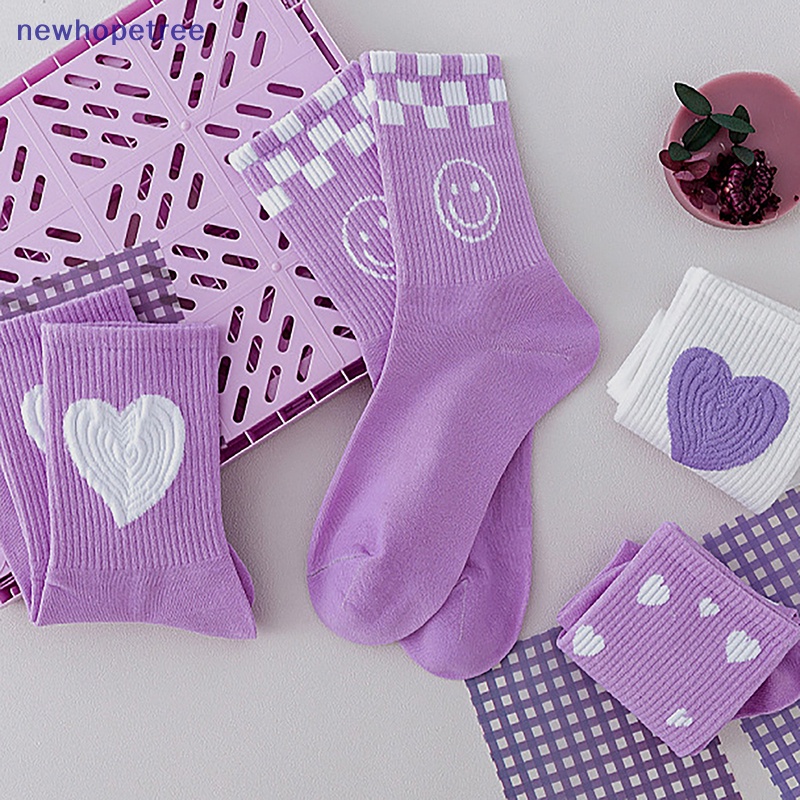 Nvn Vớ Thể Thao Thu Đông Bằng cotton Màu Tím Dòng Hình Trái Tim Bảng Chữ Cái Gấu Hoạt Hình Thời Trang Ngọt Ngào Cho Nữ Sồik