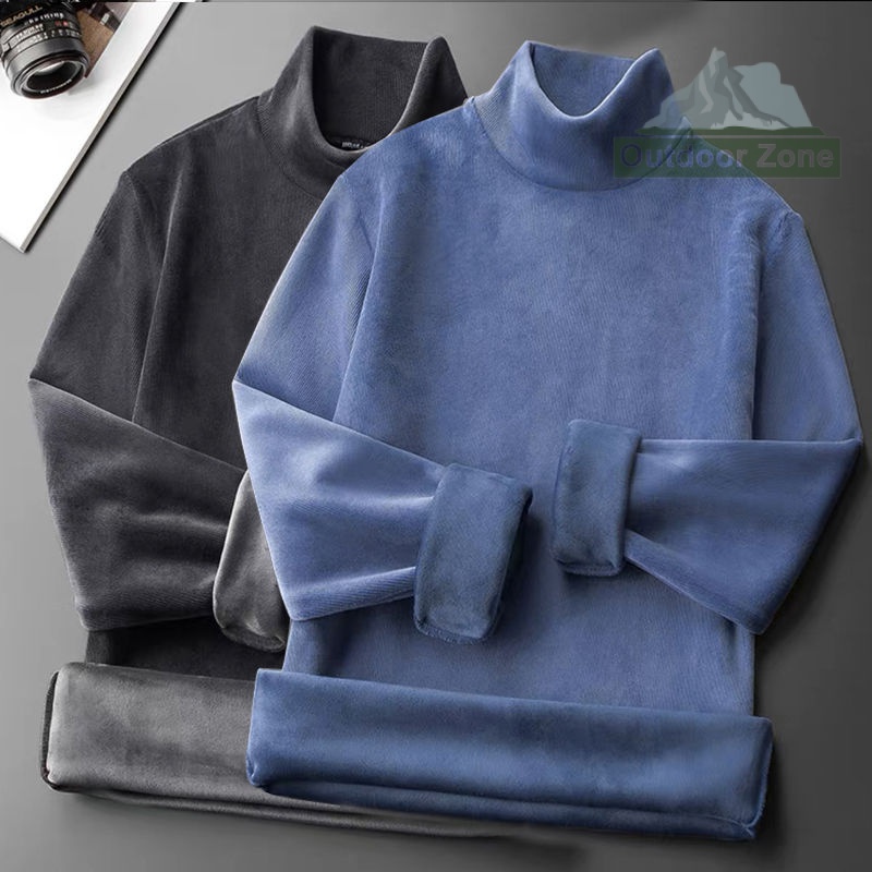 Áo Thun Tay Dài Cổ Cao Hai Mặt Lót Nhung Dày Giữ Nhiệt Thời Trang Thu Đông Cho Nam