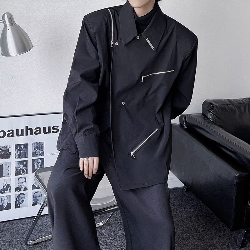 Áo khoác nam LANSBOTER dáng rộng tay dài cổ đứng phối khóa kéo đơn giản thời trang xuân thu chất lượng cao