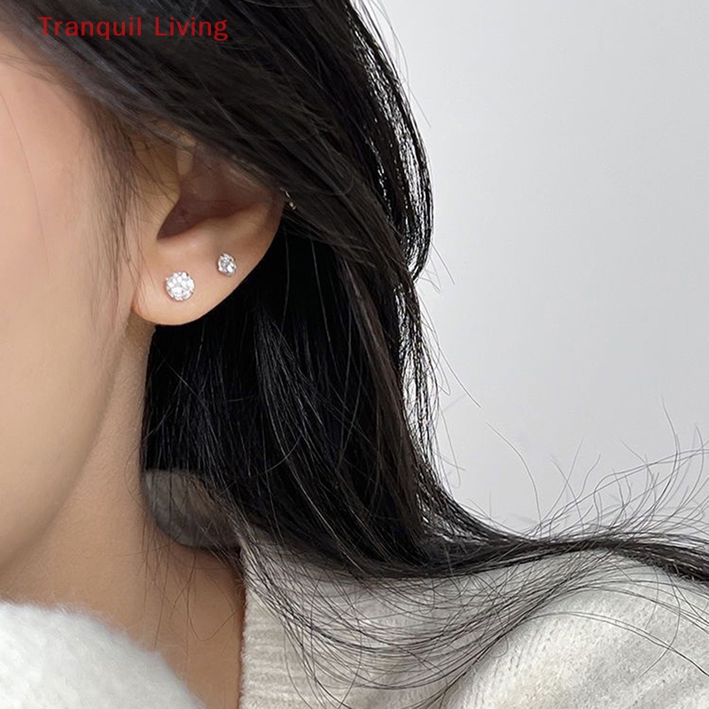 1 Đôi Khuyên Tai 3 / 4 / 5mm Bằng Thép Không Gỉ Đính Đá zircon Dành Cho Nữ
