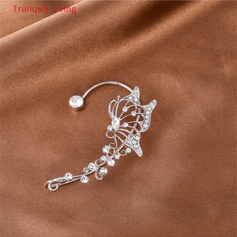 Khuyên Kẹp Vành Tai Không Cần Kẹp Hình Bươm Bướm Pha Lê Lấp Lánh Thanh Lịch Thời Trang Dành Cho Nữ Trang Sức Đám Cưới M I