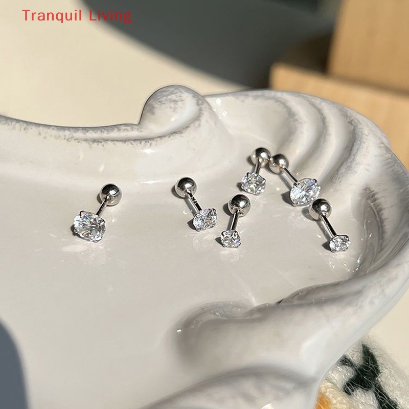 1 Đôi Khuyên Tai 3 / 4 / 5mm Bằng Thép Không Gỉ Đính Đá zircon Dành Cho Nữ