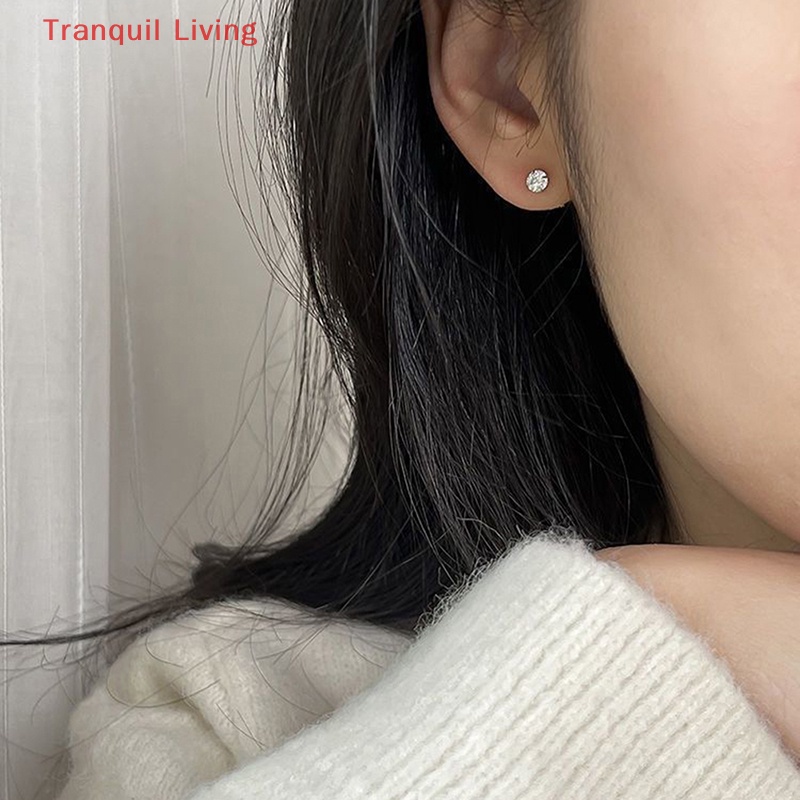 1 Đôi Khuyên Tai 3 / 4 / 5mm Bằng Thép Không Gỉ Đính Đá zircon Dành Cho Nữ