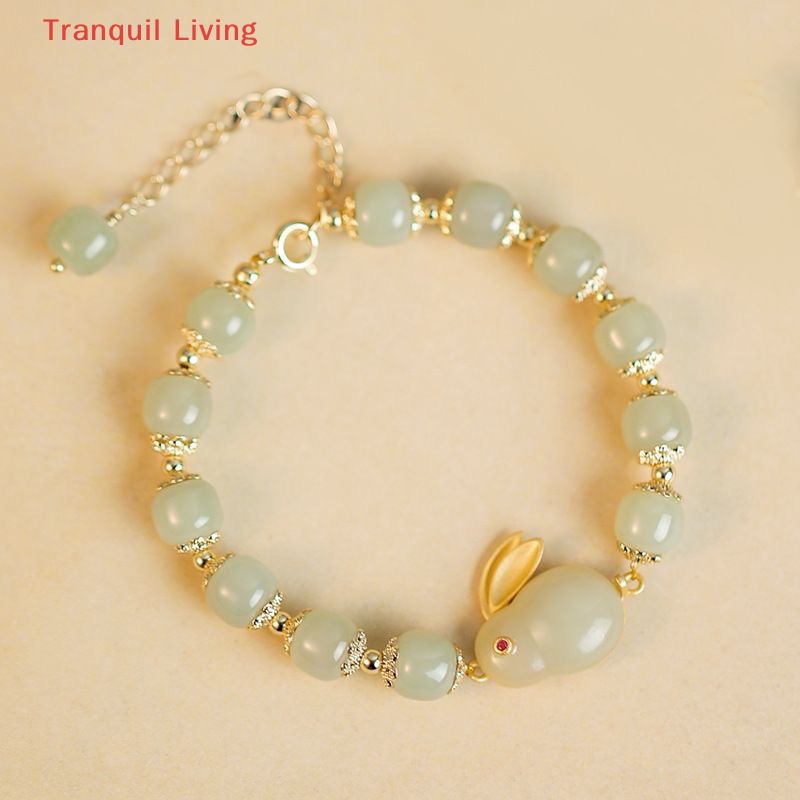 Vòng Tay Ngọc Bích Hình Thỏ hetian Dễ Thương Đơn Giản Cá Tính Quyến Rũ Dành Cho Nữ