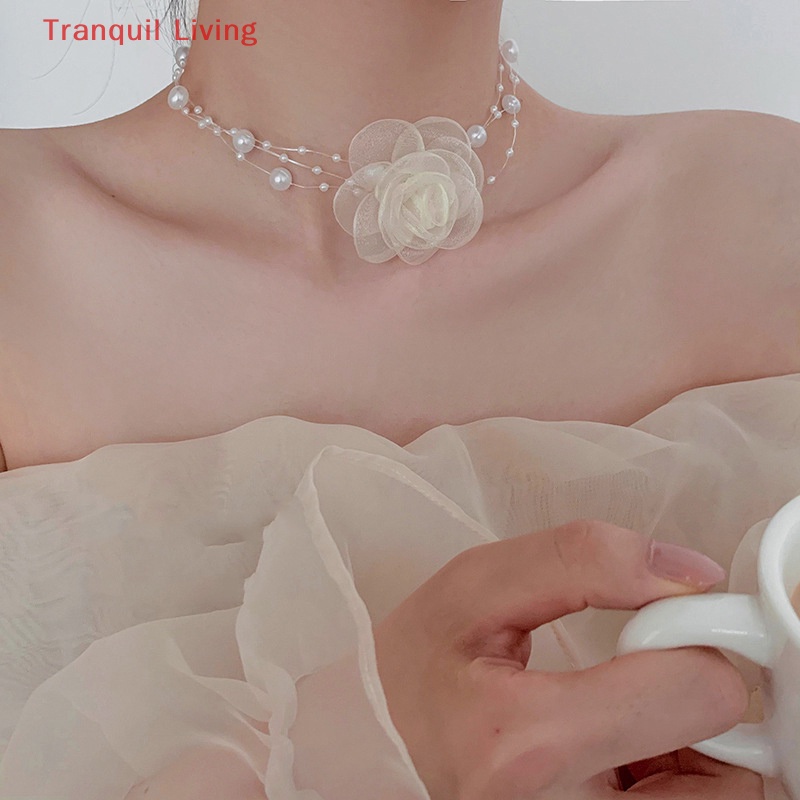 [tranquil Living] Vòng Cổ choker Ngọc Trai Trắng Đen Lãng Mạn Kiểu Pháp Mùa Hè Cho Nữ M I