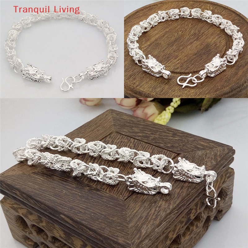 Vòng Tay Dây Xích Mạ Bạc Thiết Kế Góc Rồng Thời Trang mới Làm Quà Tặng Cho Nam M I