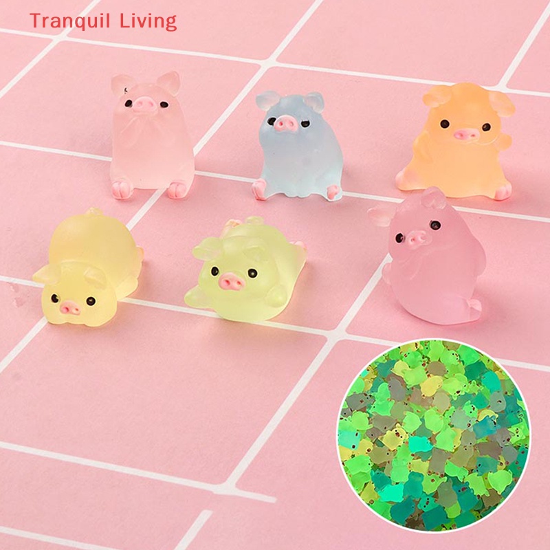 Set 6 Mô Hình Chú Heo mini Bằng Nhựa Dạ Quang Dễ Thương Trang Trí Sân Vườn / Nhà Cửa