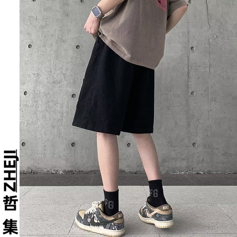 Quần short nam，quần túi hộp，quần nam，quần ống suông，quần short ống rộng nam，quần đùi kaki，quần ngố nam，Quần Short Thể Thao 5 Tất Phong Cách Đường Phố Cho Nam，đen，trắng，xám，kaki