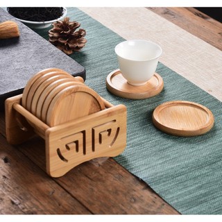 Bộ giữ cốc 6 tấm lót bằng tre - lót tách trà tre - giá đỡ cốc - tấm lót trà tròn cách nhiệt coaster