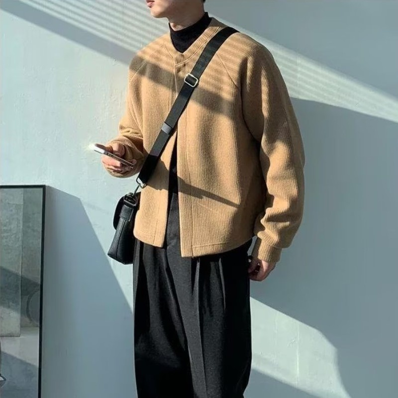 Áo khoác cardigan nam dệt kim dáng rộng cổ tròn Đơn giản thoải mái thời trang thu Đông chất lượng cao phong cách nhật bản cho nam