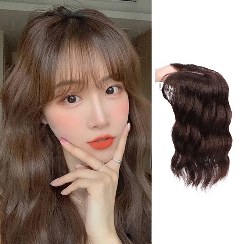 Miếng Dán Tóc Giả Hình Gợn Sóng Màu Xám 35cm