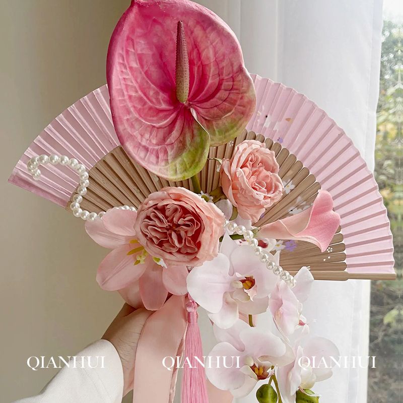 Quạt Xếp Cầm Tay Đính Nơ Phong Cách Trung Hoa Mới Cho Đám Cưới