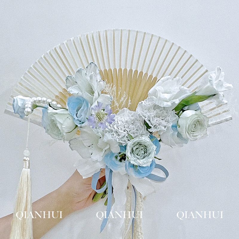 Quạt Xếp Cầm Tay Đính Nơ Phong Cách Trung Hoa Mới Cho Đám Cưới