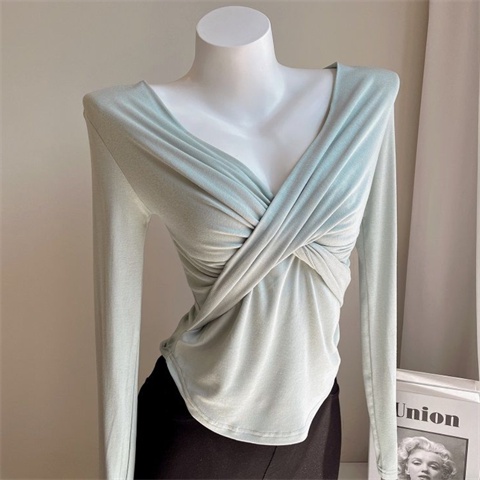 Áo Thun Tay Dài Cổ Chữ v Dáng Ôm Thời Trang Thu Đông Dành Cho Nữ