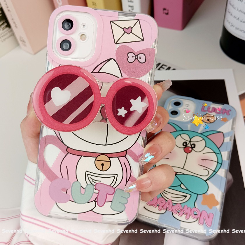 Ôp Điện Thoại Họa Tiết Hoạt Hình Doremon Mắt Thiên Thần Kèm Giá Đỡ Cho iphone 14 13 12 11 pro max se2020 x xr xs max 7 8 6 6s plus Ốp