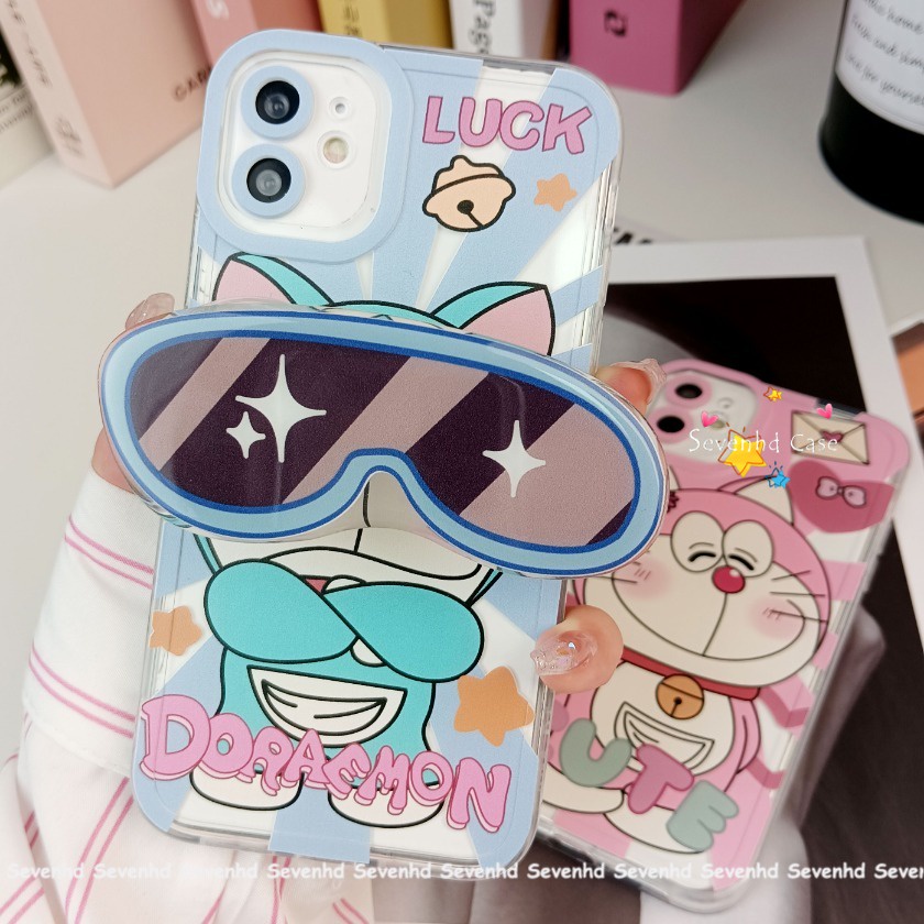 Ôp Điện Thoại Họa Tiết Hoạt Hình Doremon Mắt Thiên Thần Kèm Giá Đỡ Cho iphone 14 13 12 11 pro max se2020 x xr xs max 7 8 6 6s plus Ốp