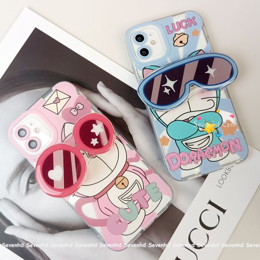 Ôp Điện Thoại Họa Tiết Hoạt Hình Doremon Mắt Thiên Thần Kèm Giá Đỡ Cho iphone 14 13 12 11 pro max se2020 x xr xs max 7 8 6 6s plus Ốp