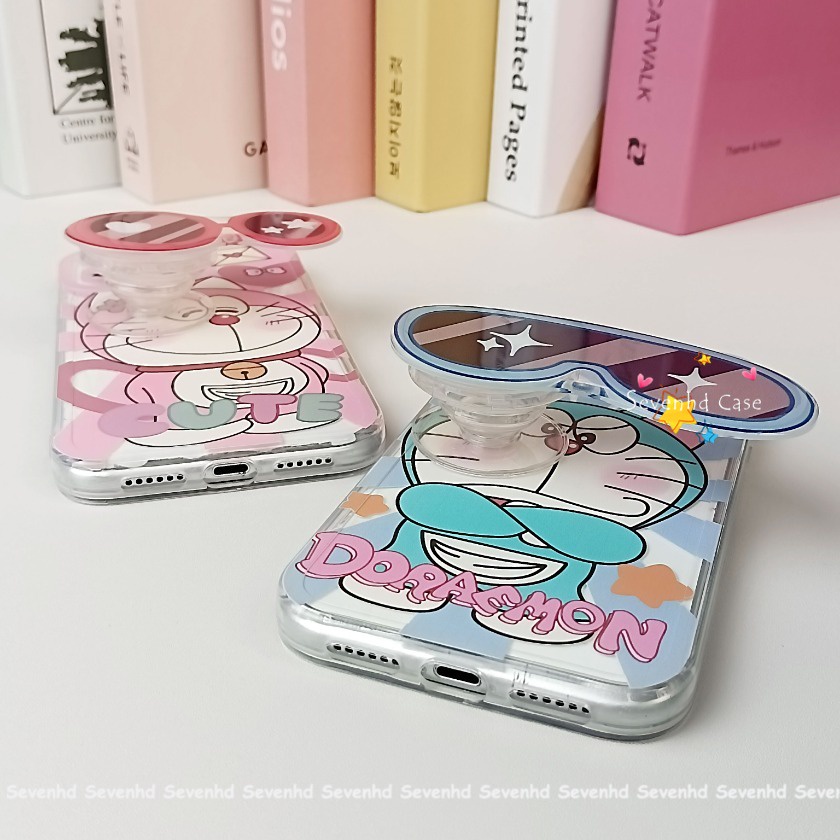 Ôp Điện Thoại Họa Tiết Hoạt Hình Doremon Mắt Thiên Thần Kèm Giá Đỡ Cho iphone 14 13 12 11 pro max se2020 x xr xs max 7 8 6 6s plus Ốp