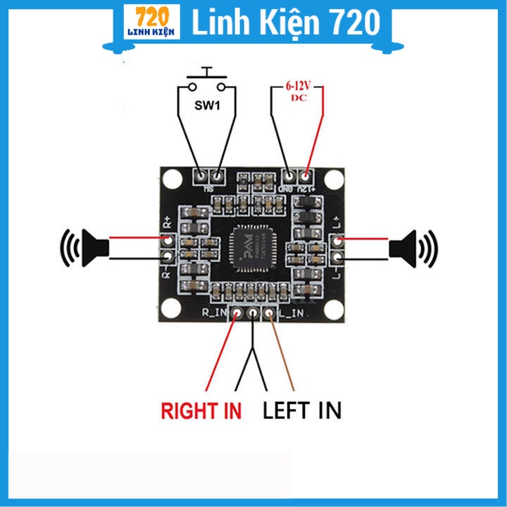 Module khuếch đại âm thanh Mini PAM8610 2x15W 7 ~ 15VDC 30mm x 25mm x 2.5mm