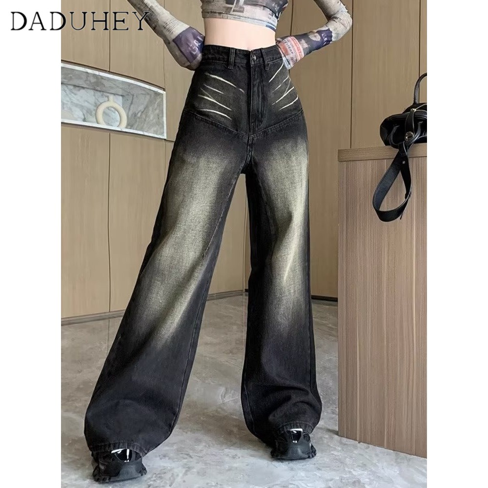 DaDuHey New American Ins High Street Retro Washed Jeans Niche High Waist Loose Wide Leg Pants Trousers