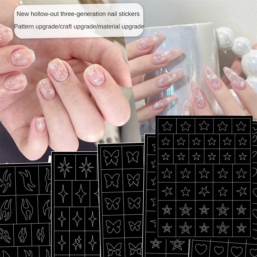 ♕ Nail Art Hollow Inkjet Nail Sticker Bướm Ngôi sao năm cánh Ngôi sao Biệt thự Ngọn lửa tình yêu Nhãn dán phụ trợ Flash Fine Flash Trang trí móng tay Công cụ làm móng tay cho tiệm nail NỘI THẤT