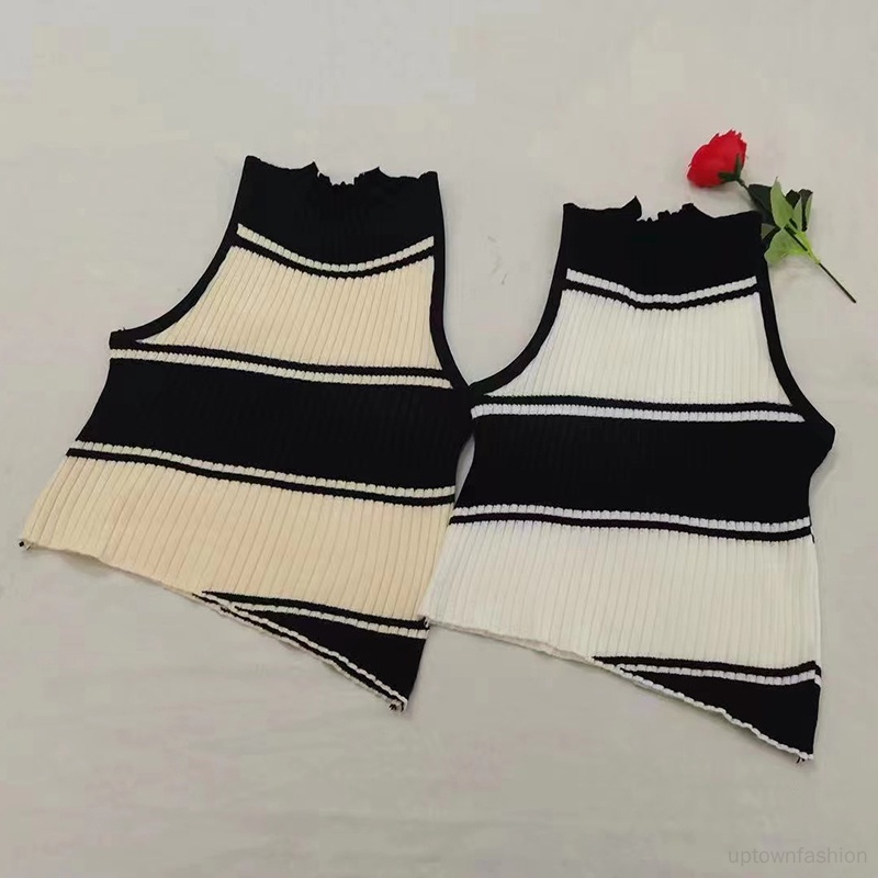 Áo Croptop Không Tay Kẻ Sọc Màu Tương Phản Thời Trang Mùa Hè Hàn Quốc Cho Nữ
